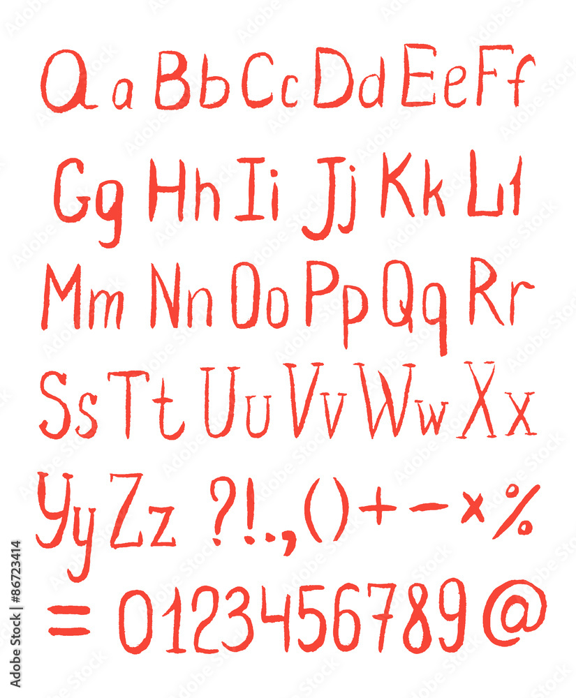 Vector Alphabet. Hand Drawn Red Letters Vector Alphabet. Hand Drawn Red Letters