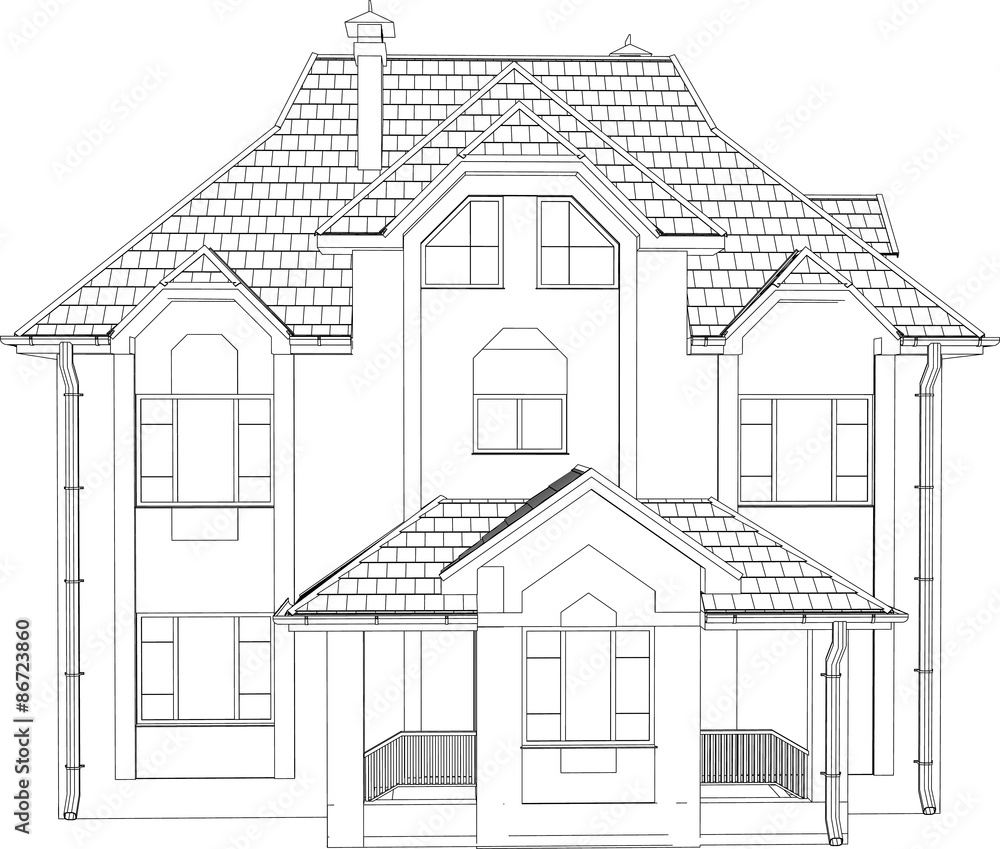 Wire-frame building on the white background. EPS 10. Illustration created of 3d.