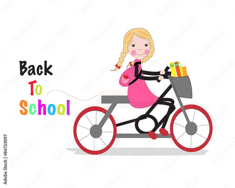 Cute girl riding a bicyle back to school background Cute girl riding a bicyle back to school background
