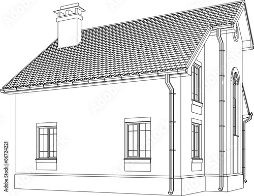 Perspective 3D render of building wireframe - Vector illustration