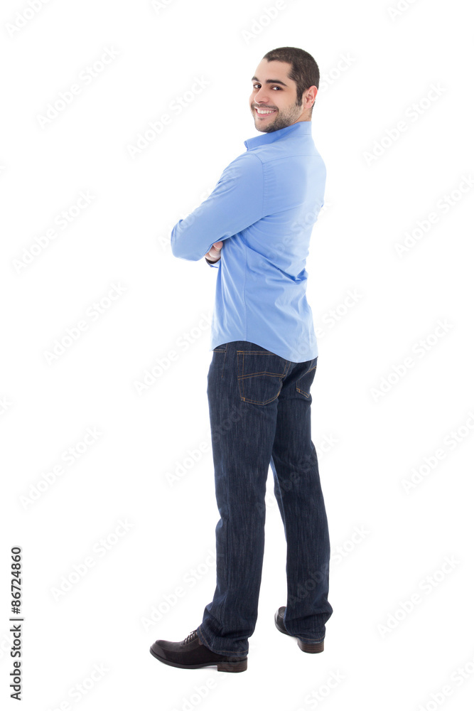 smiling young arabic business man in blue shirt isolated on whit smiling young arabic business man in blue shirt isolated on whit