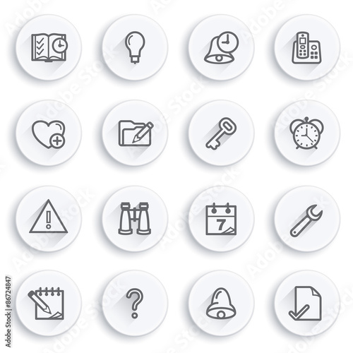 Organizer flat contour icons on white buttons.