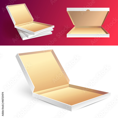 Set of pizza boxes for delivery. Open pizza boxes