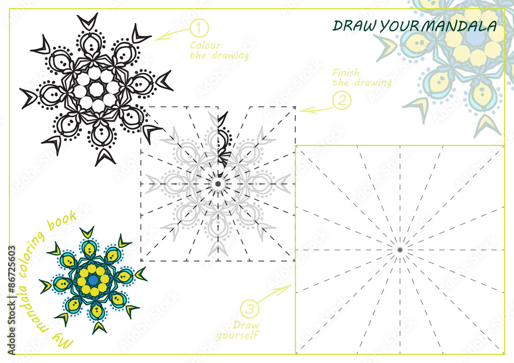Obraz premium Unique coloring book, rectangular A4 page. Hand drawing zentangle color element