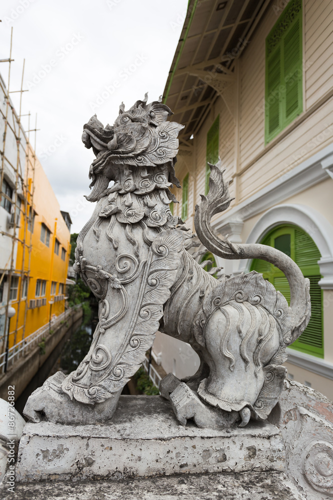 lion statue on the bridge in north of thailand lion statue on the bridge in north of thailand