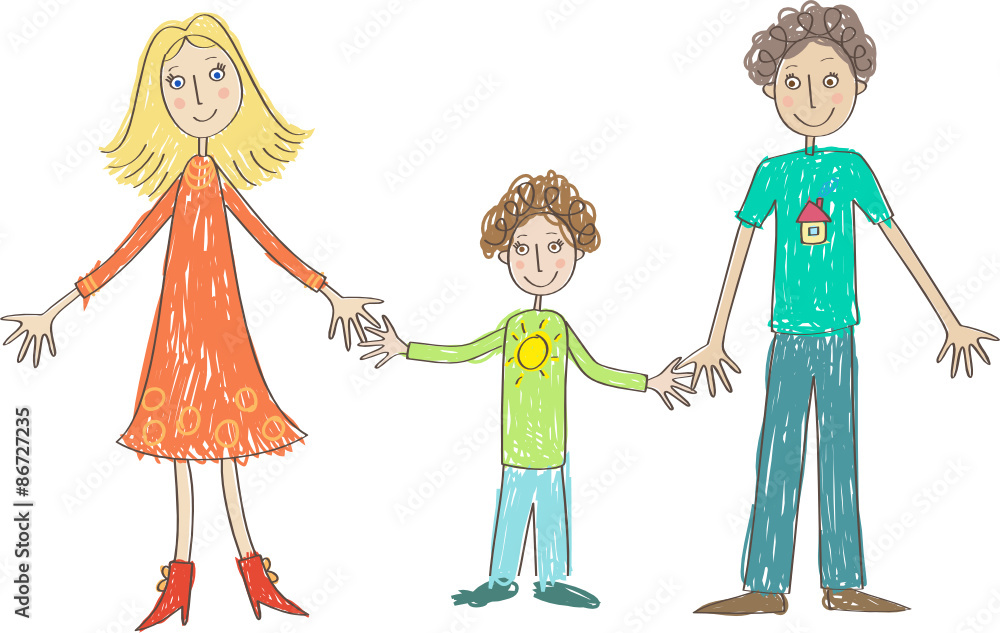 Kids Drawing. Family mother, father and son Stock Vector Adobe Stock