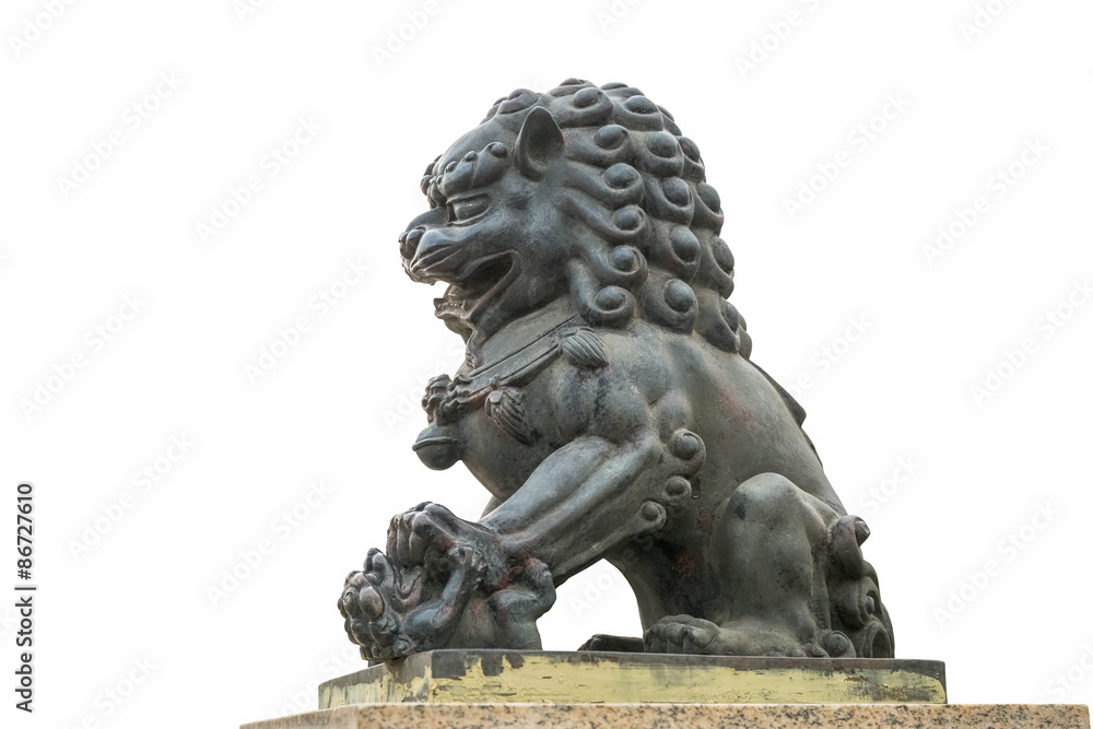 copper lion statue isolated