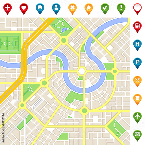 imaginary city MAP with important places icons