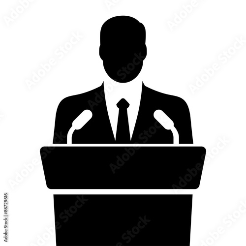orator speaking from tribune vector illustration