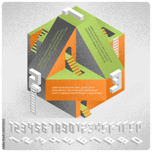 Vector infographics options set for business presentation. Isometric form with digits font on green background