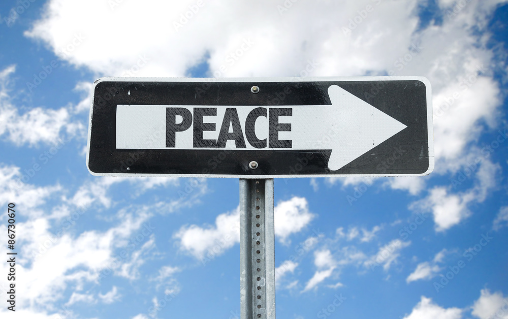 Peace direction sign with sky background Peace direction sign with sky background