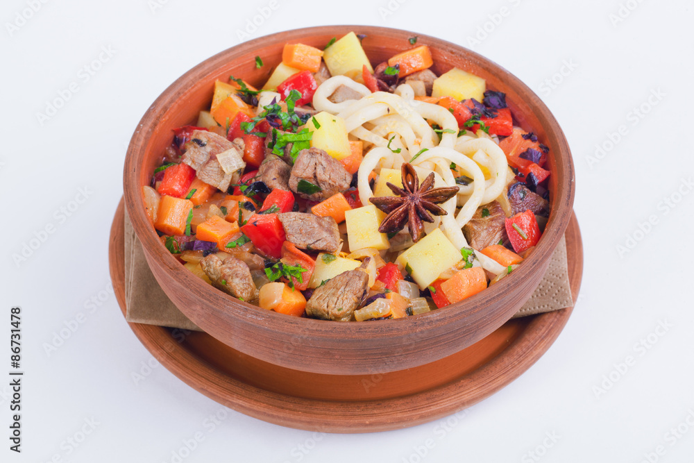 meat with vegetables carrots potatoes pot cardamom meat with vegetables carrots potatoes pot cardamom
