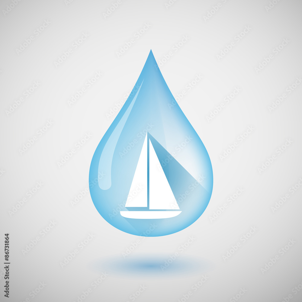 Long shadow water drop icon with a ship Long shadow water drop icon with a ship