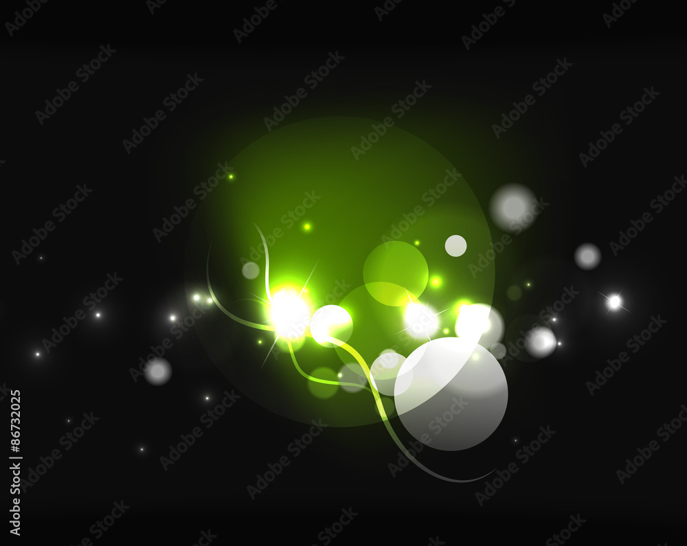 Glowing shiny bubbles and stars in dark space Glowing shiny bubbles and stars in dark space