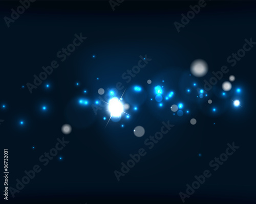 Glowing shiny bubbles and stars in dark space