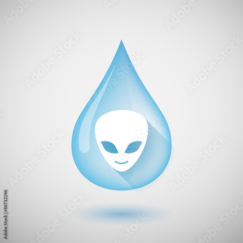 Long shadow water drop icon with an alien face