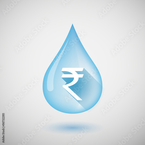 Long shadow water drop icon with a rupee sign photo
