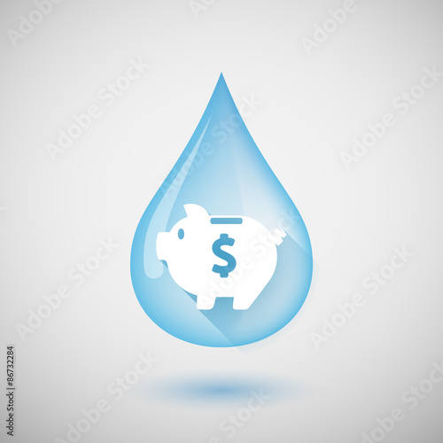 Long shadow water drop icon with a piggy bank