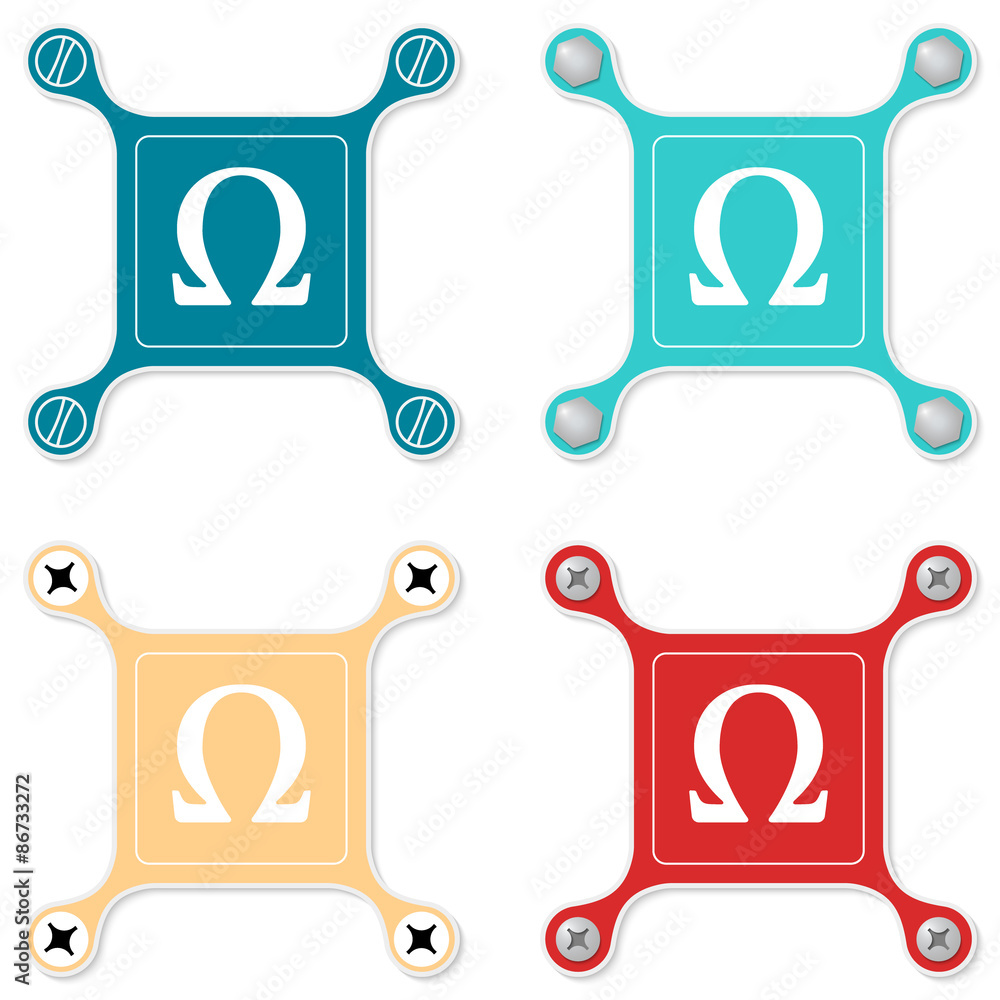 Set of four flat simple icons with screws and omega Set of four flat simple icons with screws and omega