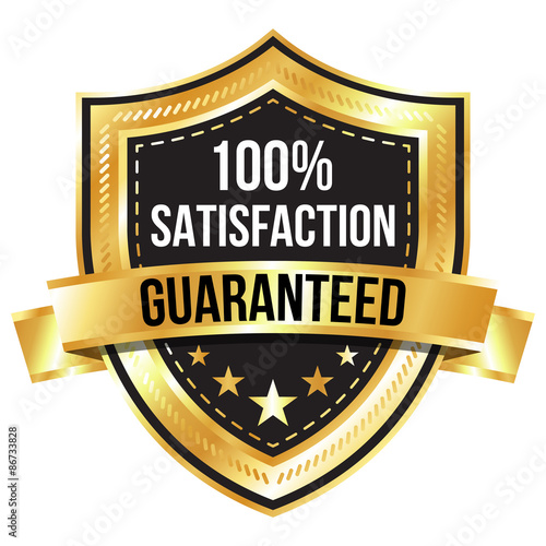 Gold 100% Satisfaction Guaranteed Shield and Ribbon