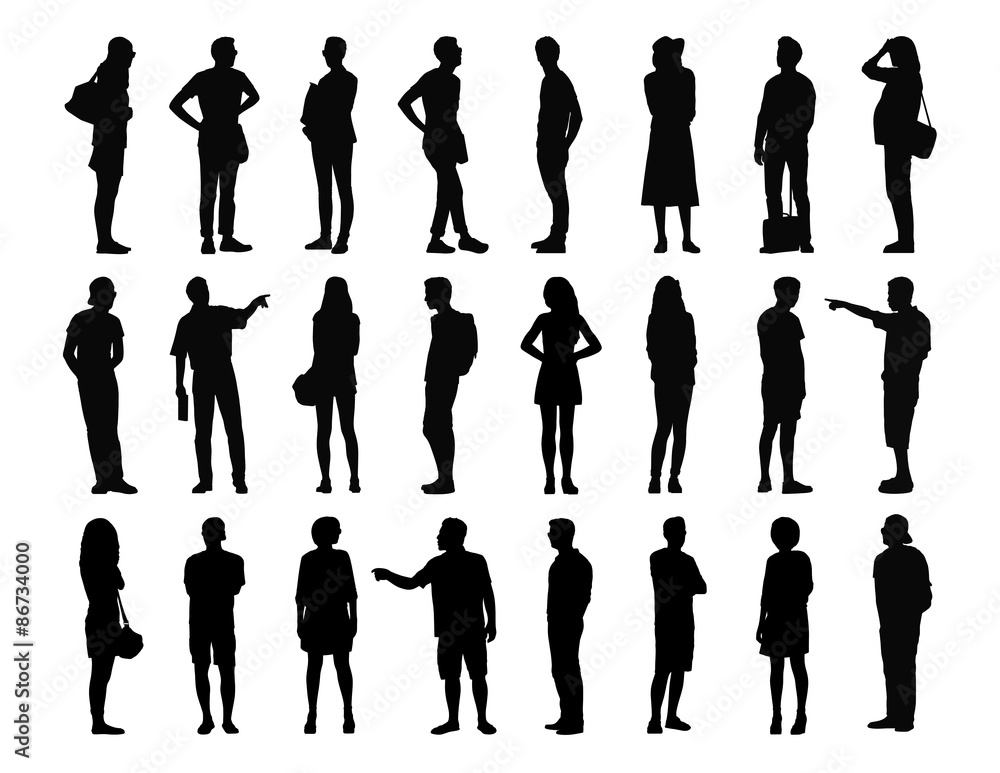 Fototapeta big set of men and women standing silhouettes 3