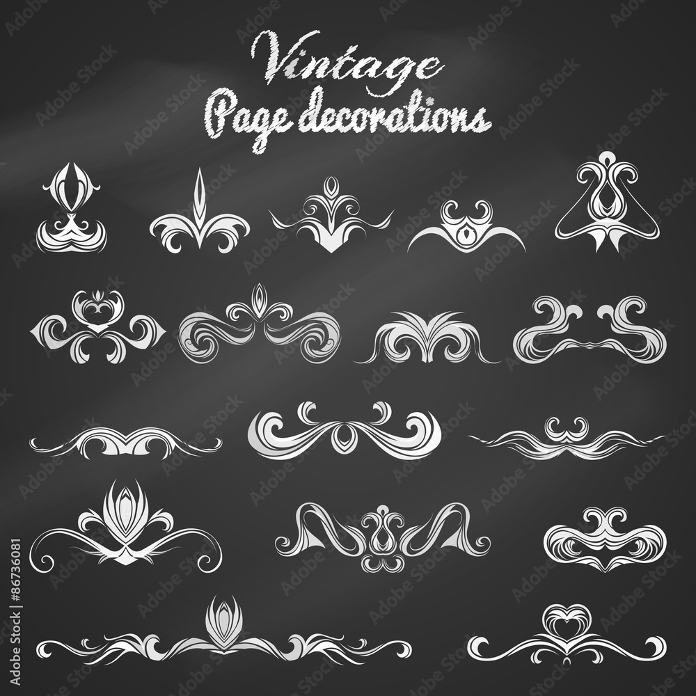 Vector set of chalk vintage page decorations and dividers.