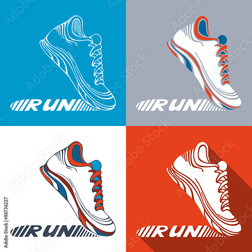 Vector set of running shoe symbols.