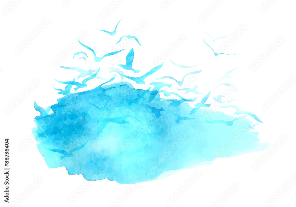 Naklejka premium Vector watercolor blue illustration.