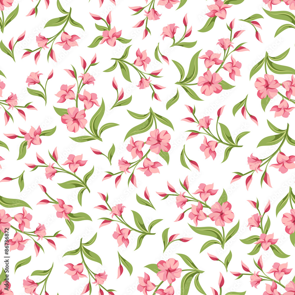 Seamless pattern with pink flowers. Vector illustration.