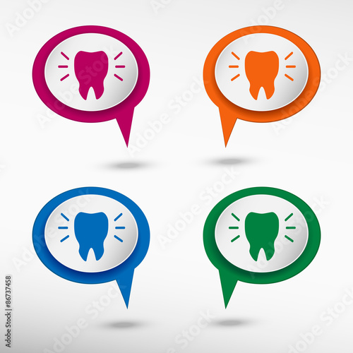 Tooth icon on colorful chat speech bubbles