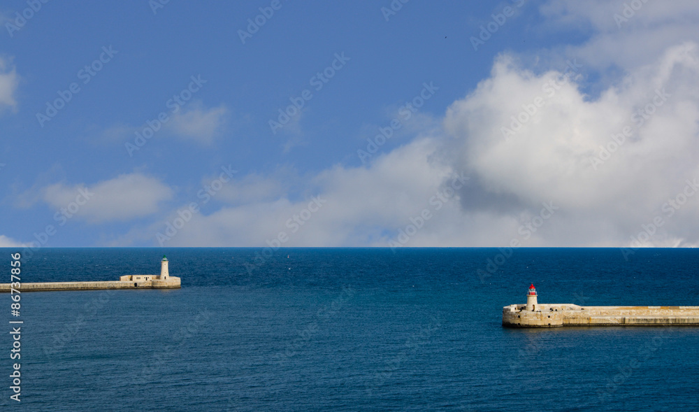 Malta harbor with lighthouses