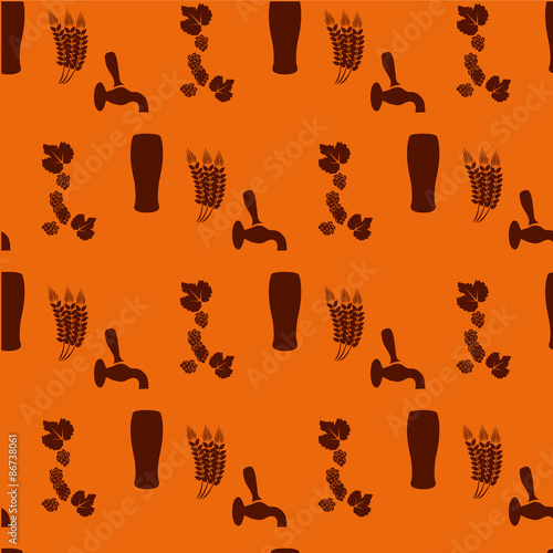 Vector pattern with beer faucets, glasses, hops for backgound, w