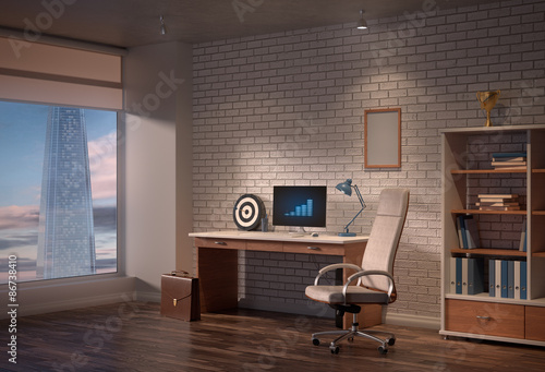Fotografija office interior with armchair businessman, briefcases, computer