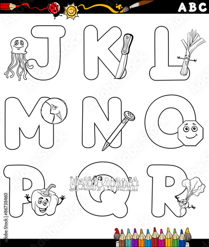 cartoon alphabet for coloring book