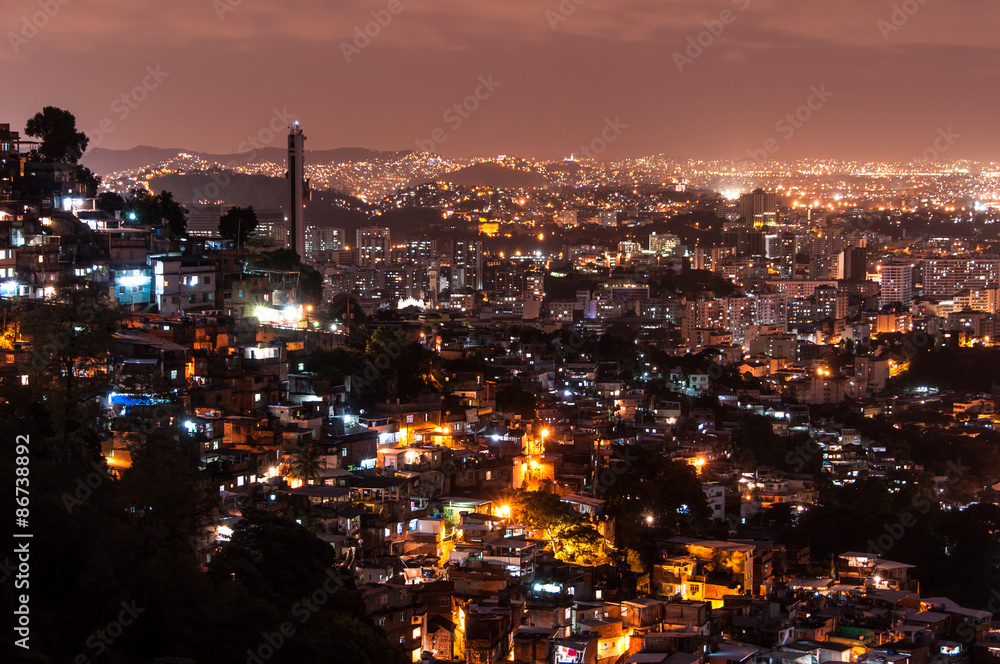 Rio de Janeiro Slums on the Hill at Night