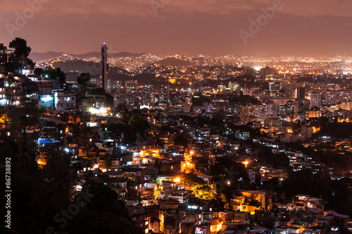 Rio de Janeiro Slums on the Hill at Night