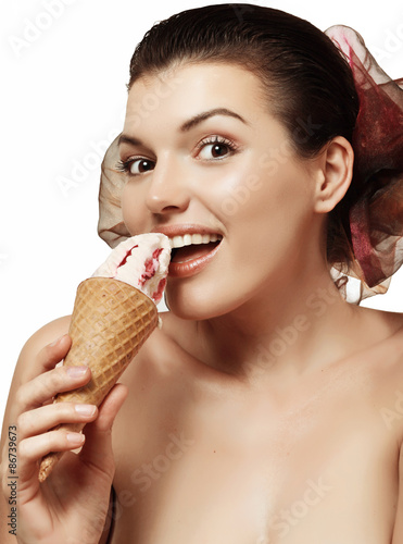 cheerful girl with ice cream