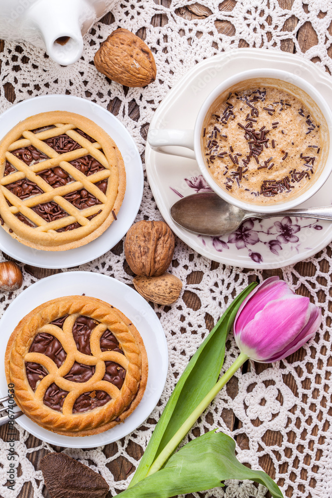 Tasty chocolate walnut tart.