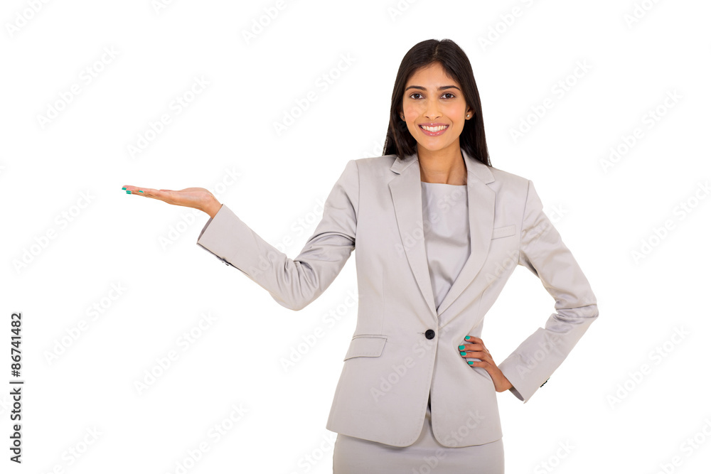 indian career woman presenting on empty space indian career woman presenting on empty space
