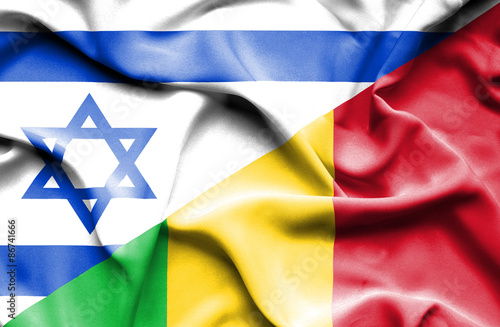 Waving flag of Mali and Israel