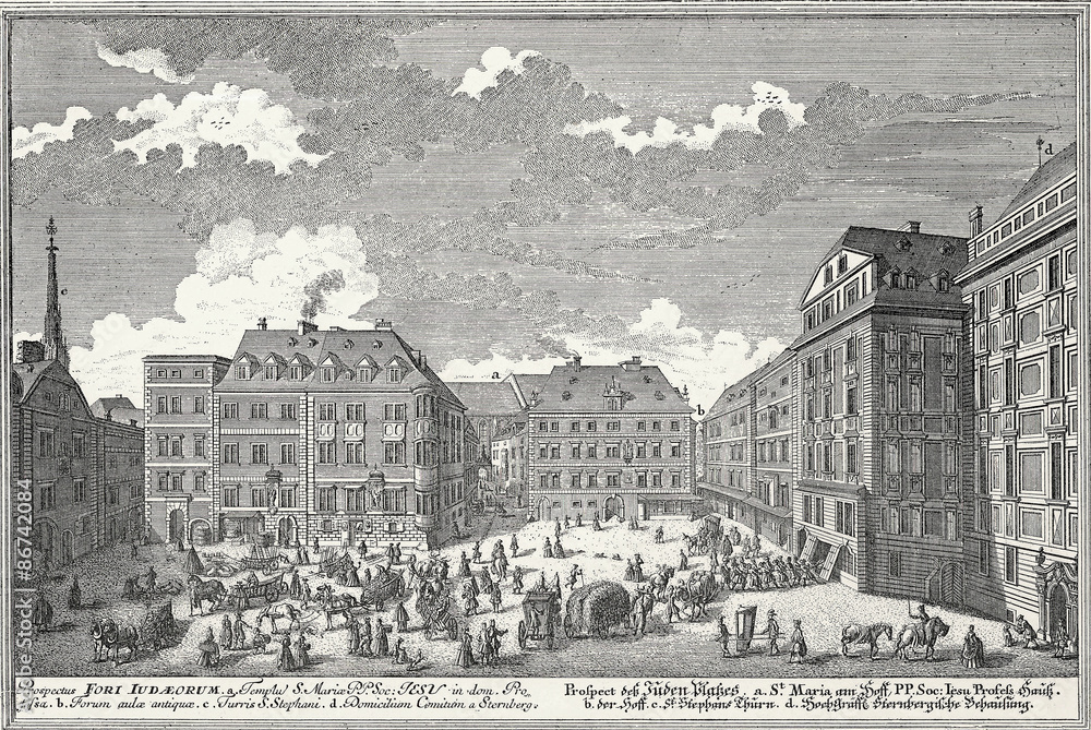 Wien, der Judenplatz um 1725, Kupferstich