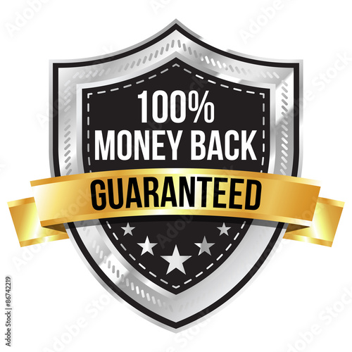 Chrome 100% Money Back Guaranteed Shield with Gold Ribbon