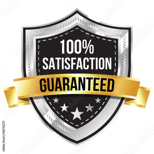 Chrome 100% Satisfaction Guaranteed Shield with Gold Ribbon