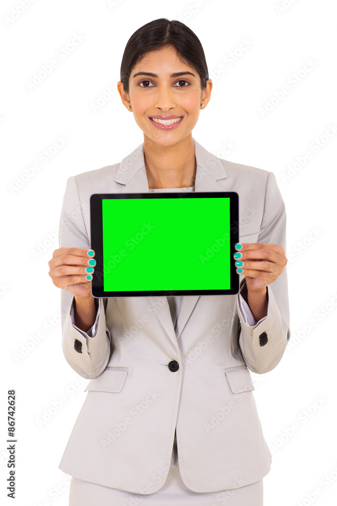 businesswoman presenting tablet computer screen businesswoman presenting tablet computer screen