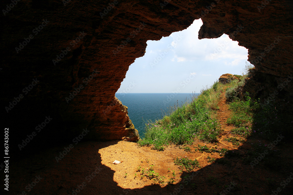 sea view from the cave sky