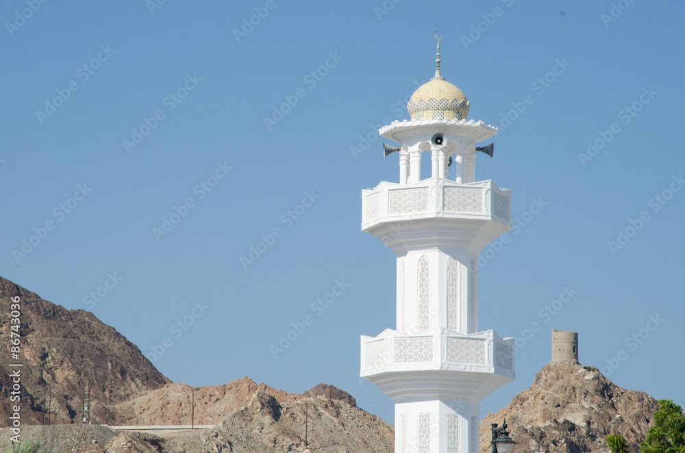 Minaret at mosque in Muscat Oman