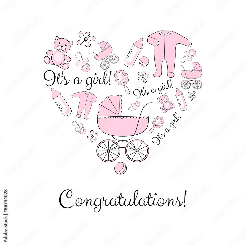 Fototapeta premium Set of items for a newborn girl