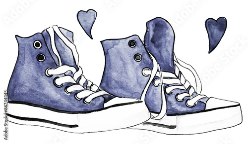 Wallpaper Mural Watercolor navy blue gray grey sneakers pair shoes hearts vector isolated Torontodigital.ca