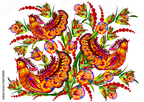 Ukraine folk bird viburnum Petrykivka vector eps10