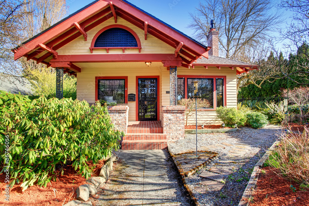 Gorgeous northwest home with red trim.